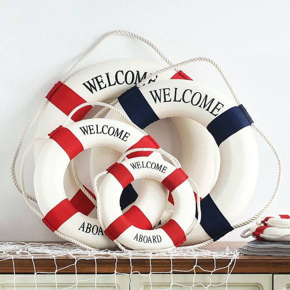 Mediterranean Style Welcome Aboard Decorative Life Buoy Home Decor