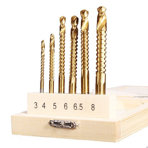 6pcs 3/4/5/6/6.5/8mm Titanium Coated Drill Bits Hole Saw Grooving Set