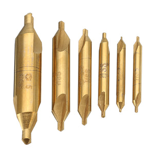 Drillpro 6pcs 1/1.5/2/2.5/3/5mm Center Drills 60 Degree HSS Titanium Coated Countersink Drill Bit