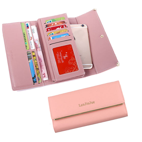 Universal Three Folded 10 Cards Slot Phone Wallet Clutch for Phone Under 5.5-inch