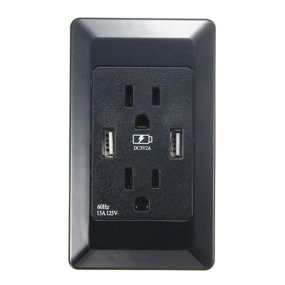 AC Dual USB Port Wall Socket Panel Power Charger US Receptacle