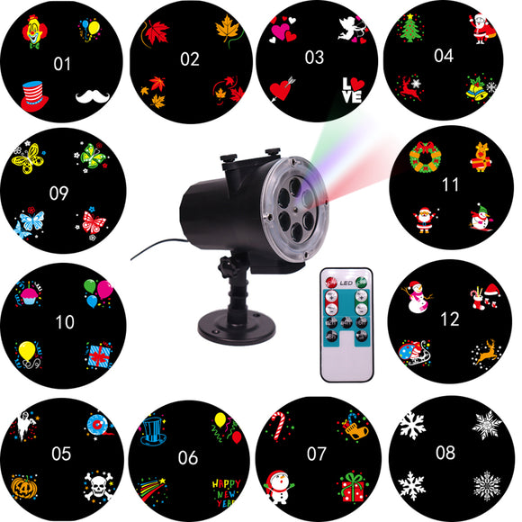 LED Stage Light Waterproof Projection Lamp Outdoors Projector 12Card Remote Control Light