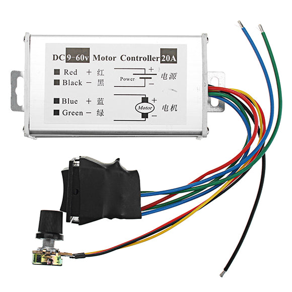 DC 9-60V 20A 1200W DC Brush Motor Speed Regulator Controller Pulse Width PWM Control Driver Board