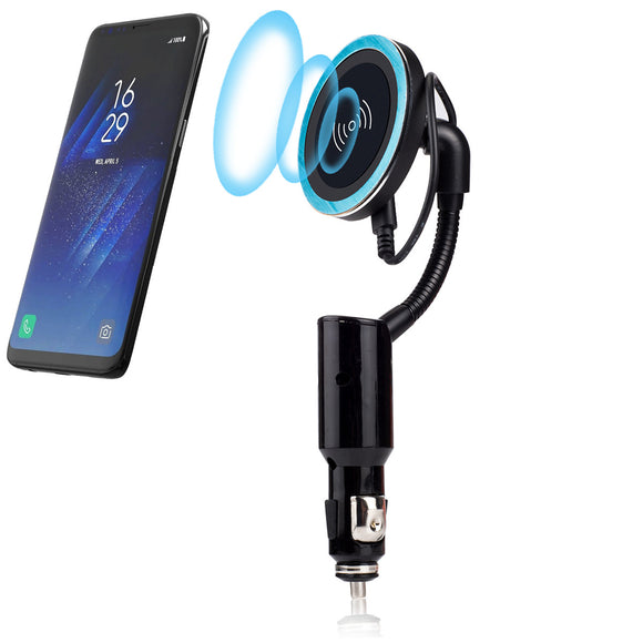 Qi Wireless Car Charger Holder Car Magnetic Cigarette Lighter Mount & 2A USB Port