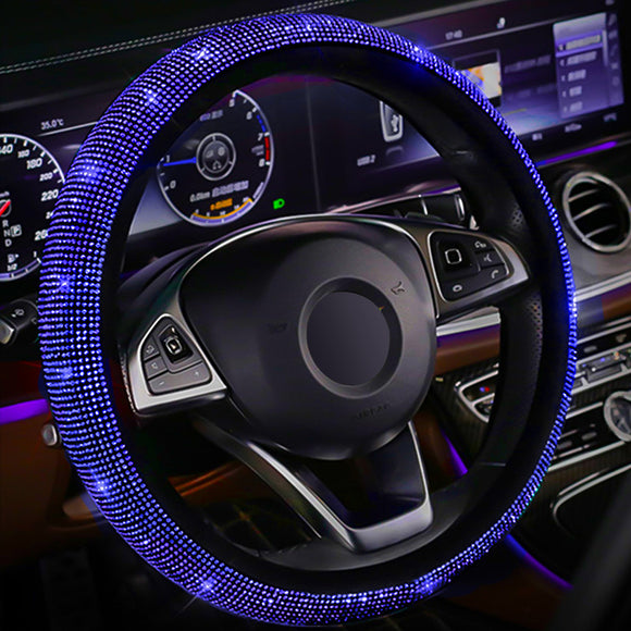 Universal Car Steering Wheel Cover Sparkle Luxury Bling Bling Fashion Diamond Blue Car Accessories Decor