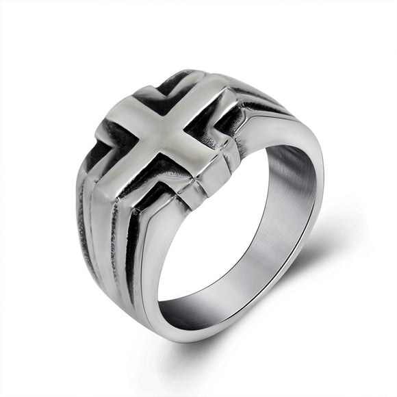 Fashion Vintage Punk Cross Male Titanium Steel Ring Men's Stainless Steel Jewelry