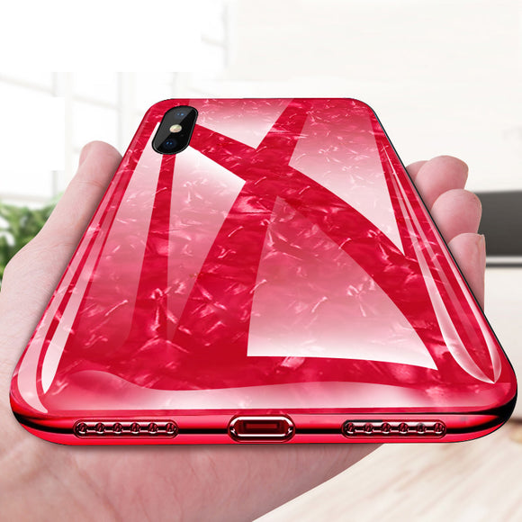 Bakeey Shell Pattern Glossy Glass Soft Edge Protective Case for iPhone X