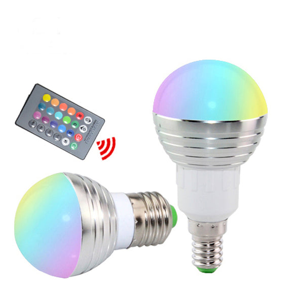 ZX 2pc Dimmable E27 E14 LED Bulb 3W RGB Lighting IR Remote Control 16Colors AC85-265V