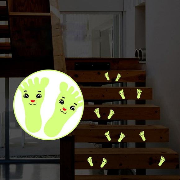 1 Pair Children's Cartoon Cute Little Feet with Fluorescent Smile Luminous Tape Stickers