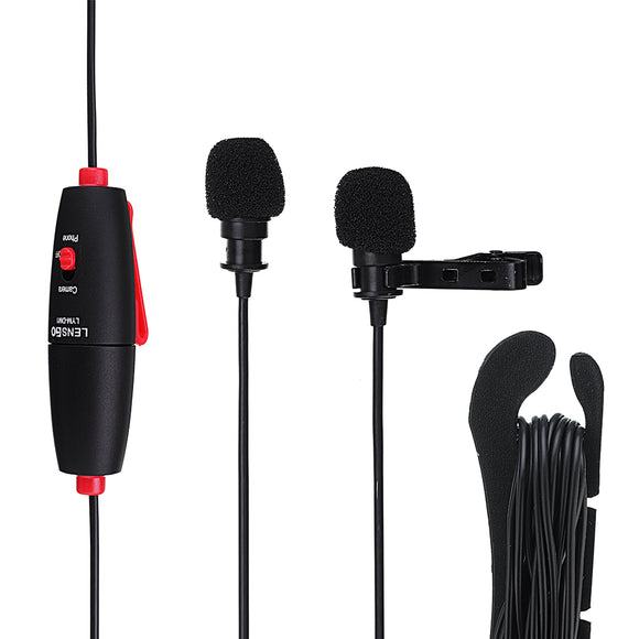 LENSGO LYM-DM1 2 in 1 Omni-directional Lavalier Video Interview Condenser Microphone with 6m Cable