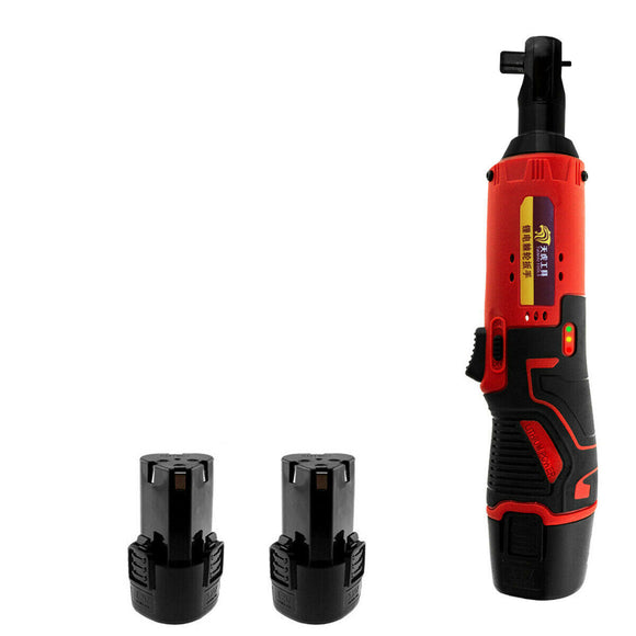 3/8'' 12V 90 Cordless Electric Wrench LED Ratchet Right Angle Wrench Tool Set w/ 2 Battery