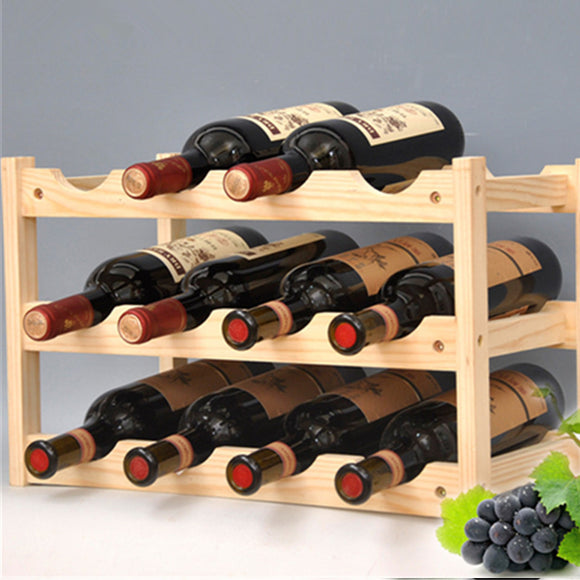 Wooden Rack 12 Bottles Storage Shelf Home Bar Cabinet Decorations