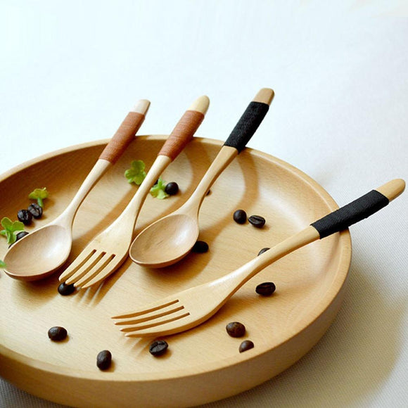 Wood 2 Pcs Spoon And Fork Dinnerware Sets Flatware Sets Wooden Spoon Fork Flatware Set