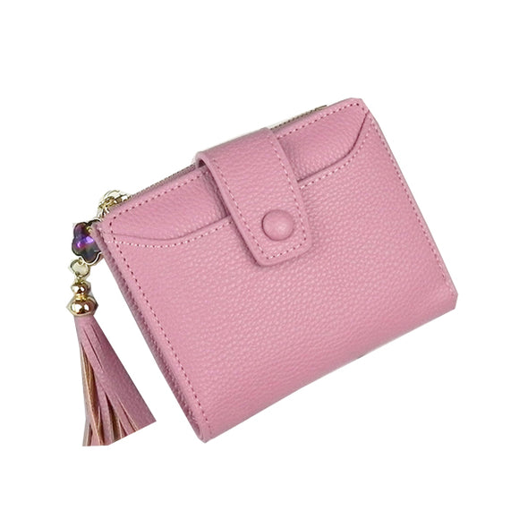 Stylish PU Leather Short Tassel Wallet Card Holder Purse