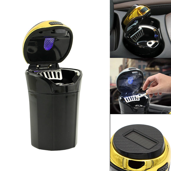 Portable Car Solar Ashtray With LED Light Automatic Lights Up Smoke Cup Ash Tray
