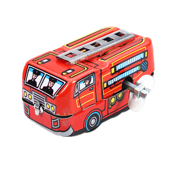 Vintage Fire Chief Firefighter Car Truck Clockwork Wind Up Tin Toys