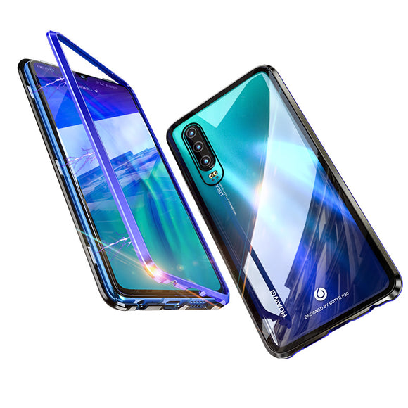 BAKEEY Magnetic Adsorption Upgraded Version Metal Bumper&Tempered Glass Flip Protective Case for HUAWEI P30