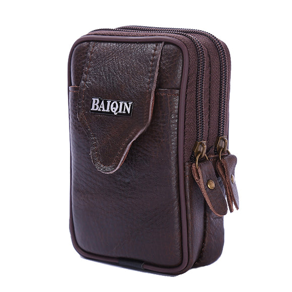 4.7 Inches Cellphone Men Genuine Leather Waist Bag Phone Bag