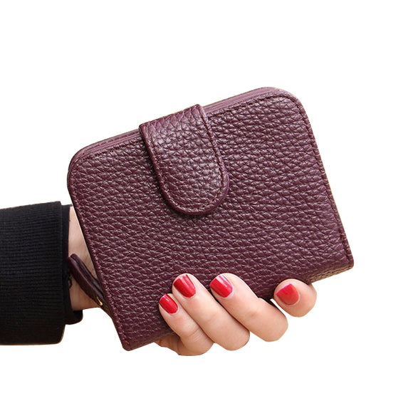 Women Hasp Lichi Pattern Short Wallet Girls Zipper Wallet Card Holder Coin Bags