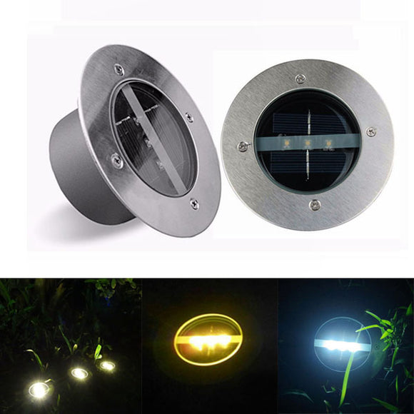 Outdoor Solar 3 LED Stainless Steel Buried Ground Floor Light Garden Lawn Landscape Lamp