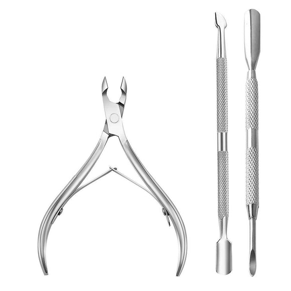 3pcs Stainless Steel Nail Cuticle Spoon Pusher Remover Cutter Nipper Clipper Set