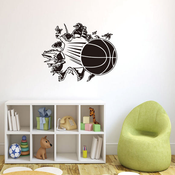 Honana 3D Removable Vinyl Wall Sticker Basketball Busting Through Wall Decal Boys Room PVC Art Decor