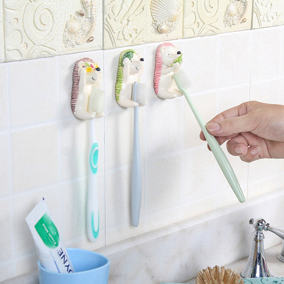 Honana BX Resin Shy Hedgehog Toothbrush Suction Holder Wall Mount Plug Socket Organizer Sundry Key