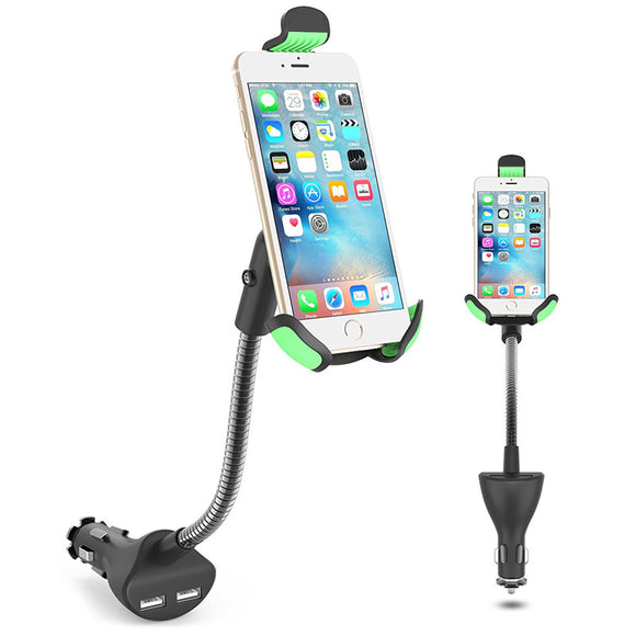 2-in-1 Car USB Charger Phone Stand Mount Holder With Cigarette Lighter For 3.5 - 6.3 Inches Phone
