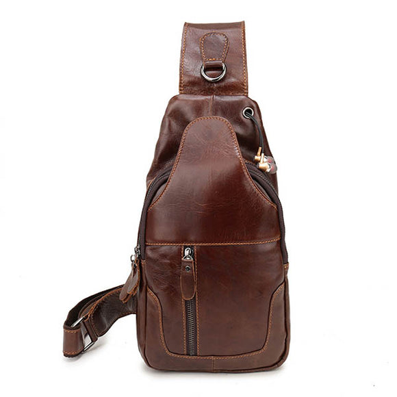 Ekphero Men Genuine Leather Vintage Chest Bag Casual Crossbody Bag