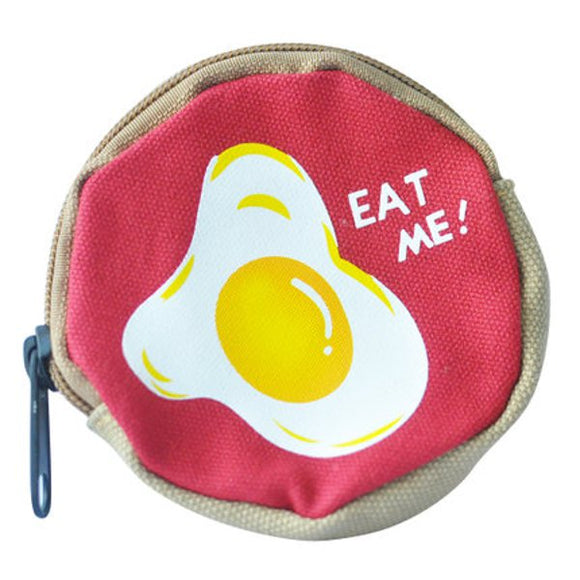 Women Cartoon Poached Egg Canvas Round Bags Girls Cute Coin Bags Card Holder