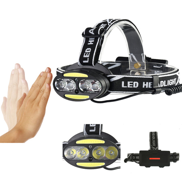 XANES 2504B 1900LM 6LED Smart Sensor Cycling Headlamp 5 Switch Modes 4xT6+2xCOB LED Red Warning Lig