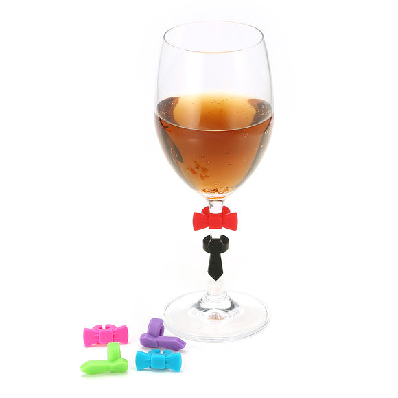 6 Pcs Silicone Necktie Wine Charm Wine Glass Cocktail Drinks Drinking Maker Bar Tools