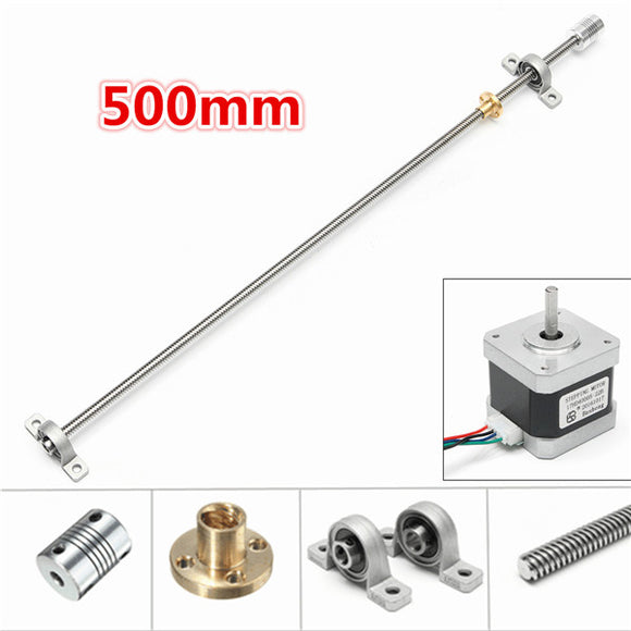500mm T8 Lead Screw Rod with Stepper Motor and Mounted Ball Bearing Set