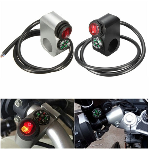 12V 16A 22mm Headlight Signal Light ON-OFF Switch With Compass For Motorcycle Handlebar