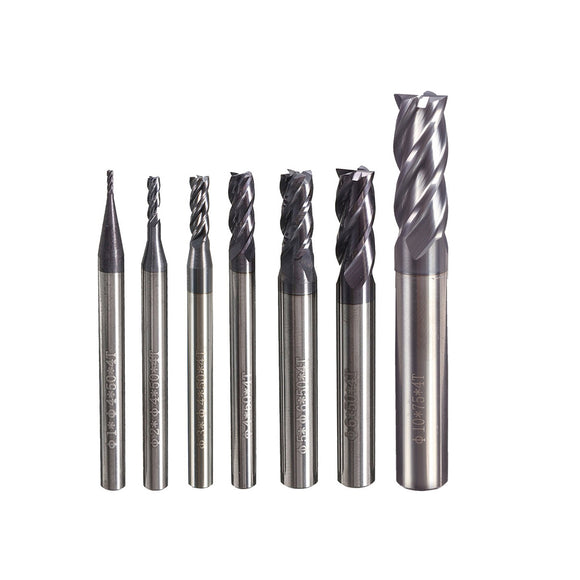 Drillpro 7pcs 1-10mm 4 Flutes End Mill Cutter Tungsten Carbide Milling Cutter CNC Tool
