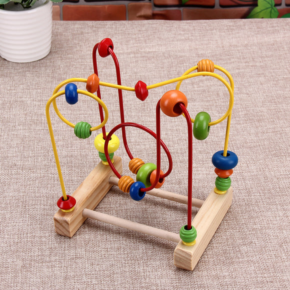 Wooden Math Toys Colorful Mini Around Beads Wire Maze Educational Toy