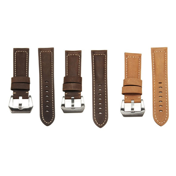 Mens Leather Watch Band Strap 22 24mm Dark / Light Brown for Panerai iWatch