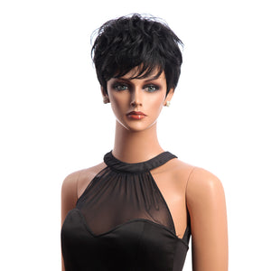 4 Inch Black Short Straight Synthetic Hair Wigs Kabekalon Bang Women Lady