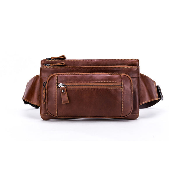 Ekphero Men Genuine Leather Waist Bag Multifunction Phone Bag Casual Sport Bag
