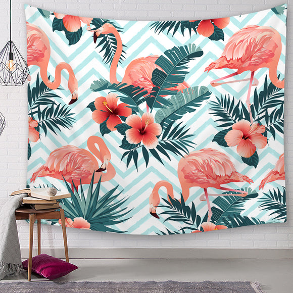 Flamingo Tapestry Wall Blanket Plants Flower Polyester Tablecloth Wall Hanging Table Runner Home