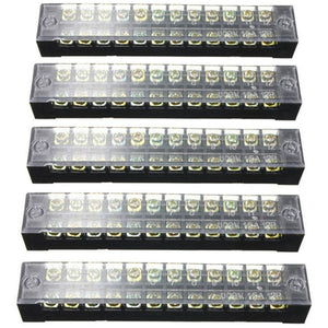 5 PCS Dual 15A 600V 12 Position Screw Terminal Strip Covered Barrier Block