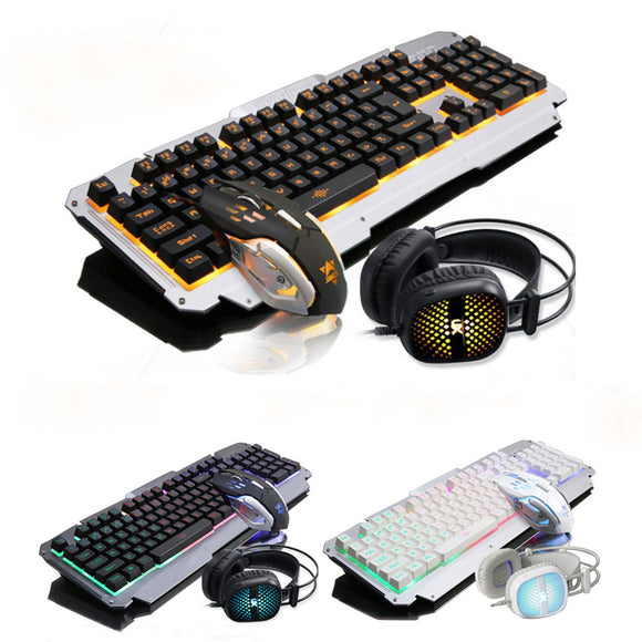 USB Wired Yellow LED Backlight Colorful Mechanical Handfeel Gaming Keyboard Mouse Headphone Combo