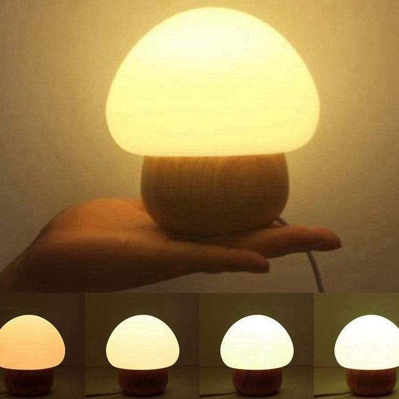3W Colorful Wooden Base Silicone Mushroom USB Table Night Light Sleeping Lamp with Remote Control