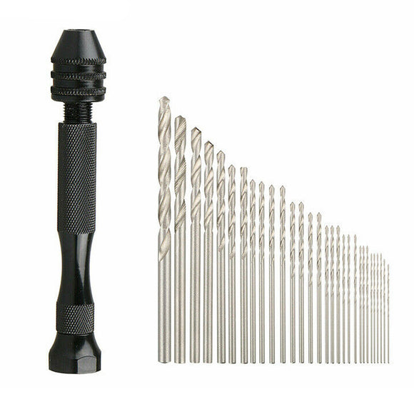 Mini Hand Drill and 30pcs 0.5mm-3mm Twist Drill Bit Model Craft Tools Rotary Tool
