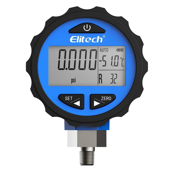 PG-30Pro Blue Refrigeration HVAC Digital Pressure Gauge for 87+ Refrigerants with Backlight -14.5-500 PSI 1/8'' NPT