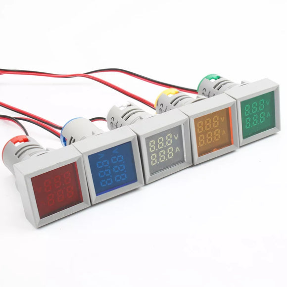 3Pcs 22mm AC 50-500V 0-100A Mini Digital square Voltmeter Ammeter Volt Voltage Tester Meter Dual LED Indicator Pilot Lamp Light Dual -Red