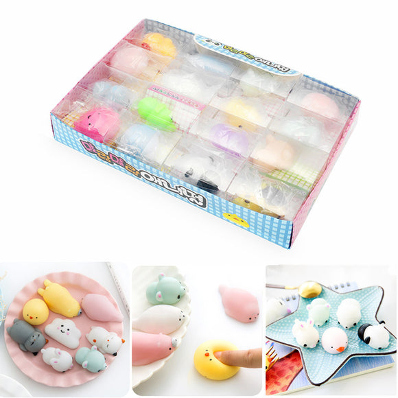 16PCS Squishy Squeeze Healing Toy Seal Cat Paw Bear Kawaii Collection Stress Reliever Gift Decor