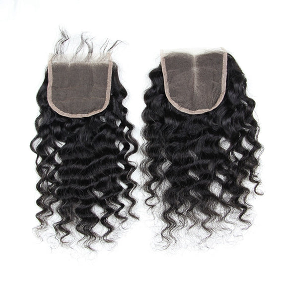 7A 4X4 Virgin Hair Lace Closure Chinese Human Hair Deep Curly Closures Free Middle Part