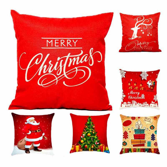 Hot Christmas Decorations For Home Reindeer Jute Pillow Cover Case Merry Christmas Square Linen