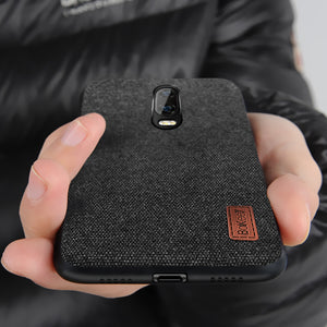 Bakeey Luxury Fabric Splice Soft Silicone Edge Shockproof Protective Case For OnePlus 6T